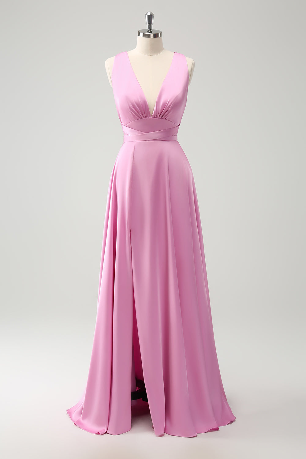 Wedtrend Women Pink Bridesmaid Dress with Slit A Line Deep V Neck Backless Long Wedding Party Dress – WEDTREND