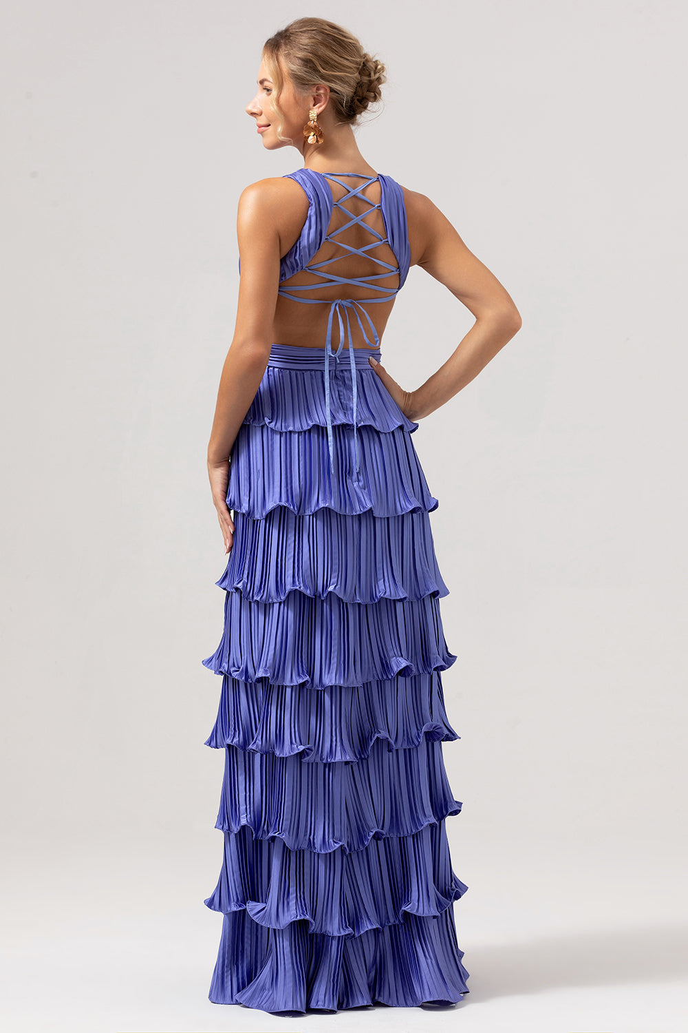 Wedtrend Women Purple Tiered Bridesmaid Dress with Slit Deep V Neck A-Line Long Wedding Party Guest Dress WEDTREND Wedtrend Women Purple Tiered Bridesmaid Dress with Slit Deep V Neck A-Line Long Wedding Party Guest Dress WEDTREND