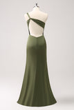 Elegant Mermaid One Shoulder Pleated Backless Bridesmaid Dress with Slit