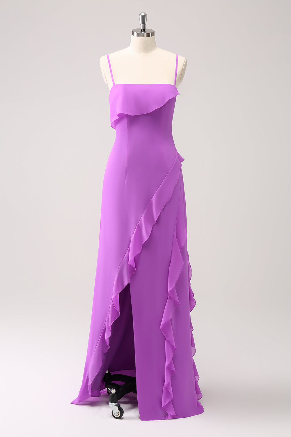 Wedtrend Women Tahiti Sheath Wedding Party Guest Dress Spaghetti Straps Ruffle Long Bridesmaid Dress with Slit, chiffon color / US26W