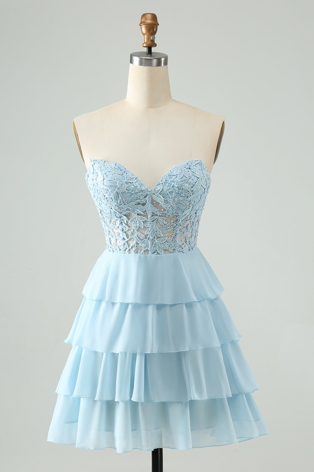 Wedtrend Women Cute Light Blue Homecoming Dress with Appliques Sweetheart Tiered Corset Cocktail Party Dress WEDTREND Wedtrend Women Cute Light Blue Homecoming Dress with Appliques Sweetheart Tiered Corset Cocktail Party Dress WEDTREND