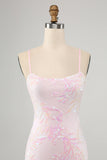 Pink Bodycon Spaghetti Straps Homecoming Dress with Criss Cross Back