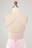 Pink Bodycon Spaghetti Straps Homecoming Dress with Criss Cross Back