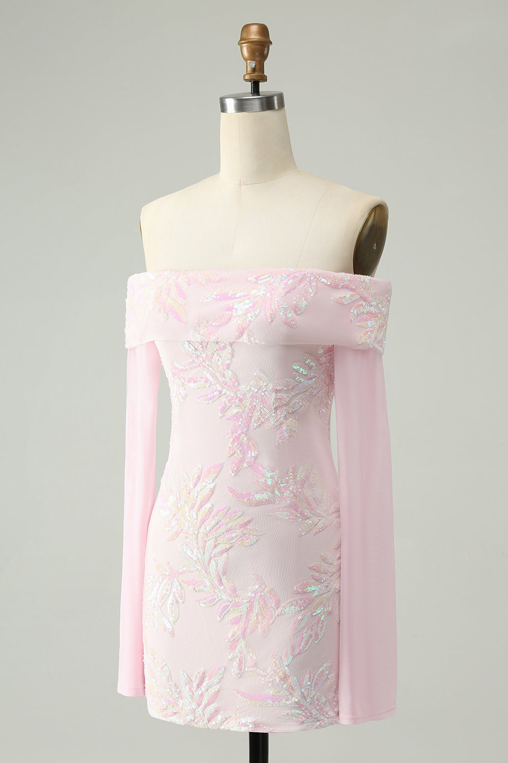 Wedtrend Women Cute Sparkly Pink Homecoming Dress with Long Sleeves Bodycon Sequin Off The Shoulder Cocktail Dress WEDTREND Wedtrend Women Cute Sparkly Pink Homecoming Dress with Long Sleeves Bodycon Sequin Off The Shoulder Cocktail Dress WEDTREND