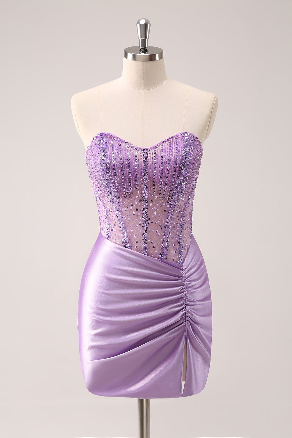 Wedtrend Women Sparkly Lilac Homecoming Dress with Beading Bodycon Strapless Sequins Ruched Short Cocktail Dress WEDTREND Wedtrend Women Sparkly Lilac Homecoming Dress with Beading Bodycon Strapless Sequins Ruched Short Cocktail Dress WEDTREND