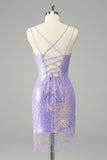 Gorgeous Bodycon Lilac Corset Sequin Short Homecoming Dress with Tassel