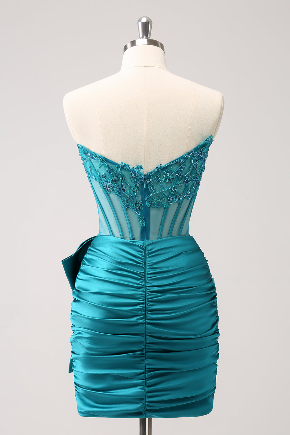 WEDTREND Women Unique Peacock Homecoming Dress with Bow Tight Strapless Corset Pleated Short Beaded WEDTREND Women Unique Peacock Homecoming Dress with Bow Tight Strapless Corset Pleated Short Beaded