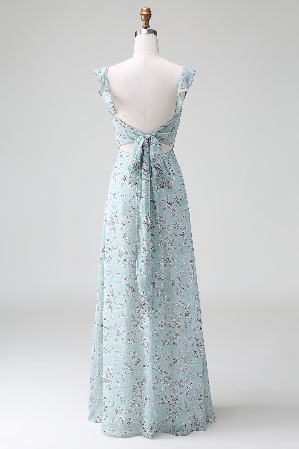 Wedtrend Women Grey Green Sheath Bridesmaid Dress With Slit Floral Print Lace Up Back Maxi Wedding Party Guest Dress WEDTREND Wedtrend Women Grey Green Sheath Bridesmaid Dress With Slit Floral Print Lace Up Back Maxi Wedding Party Guest Dress WEDTREND