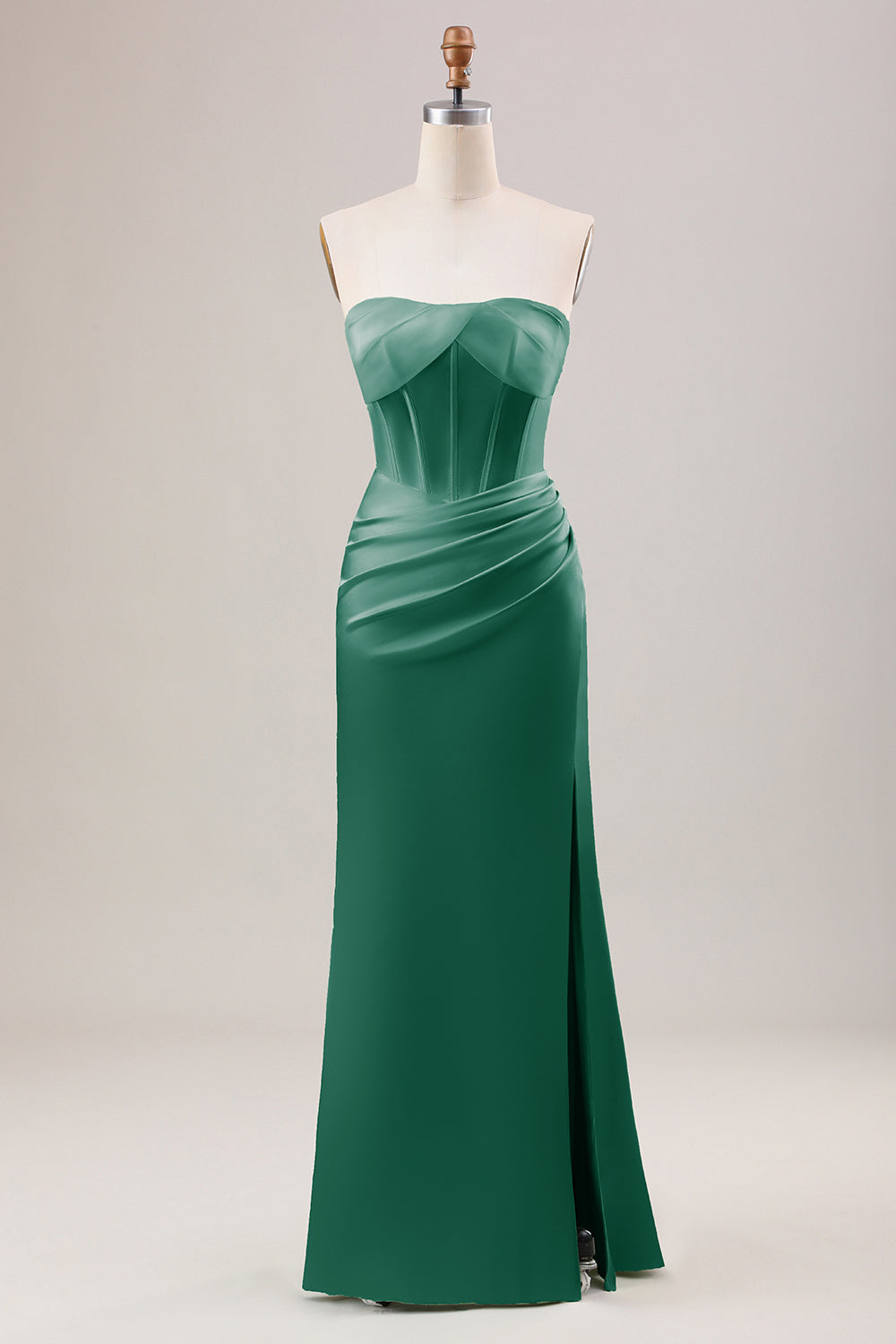 Wedtrend Women Green Mermaid Bridesmaid Dress With Slit Strapless Pleated Corset Long Wedding Guest Maxi Dress WEDTREND Wedtrend Women Green Mermaid Bridesmaid Dress With Slit Strapless Pleated Corset Long Wedding Guest Maxi Dress WEDTREND