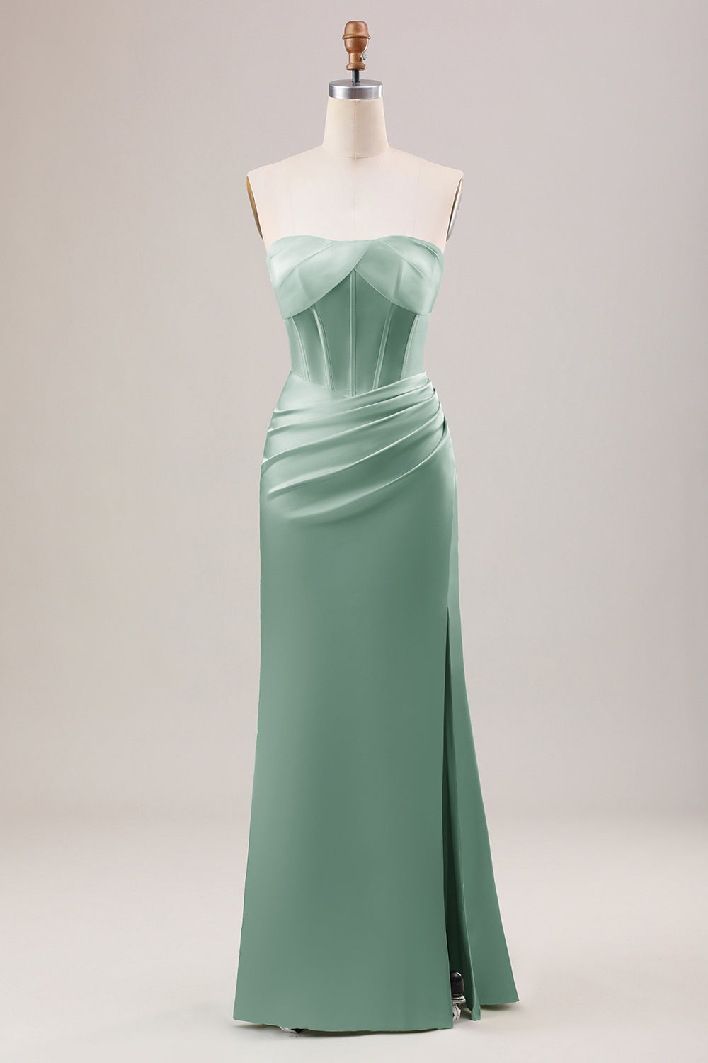 Wedtrend Women Green Mermaid Maxi Bridesmaid Dress With Slit Strapless Pleated Corset Long Wedding Party Guest Dress WEDTREND Wedtrend Women Green Mermaid Maxi Bridesmaid Dress With Slit Strapless Pleated Corset Long Wedding Party Guest Dress WEDTREND