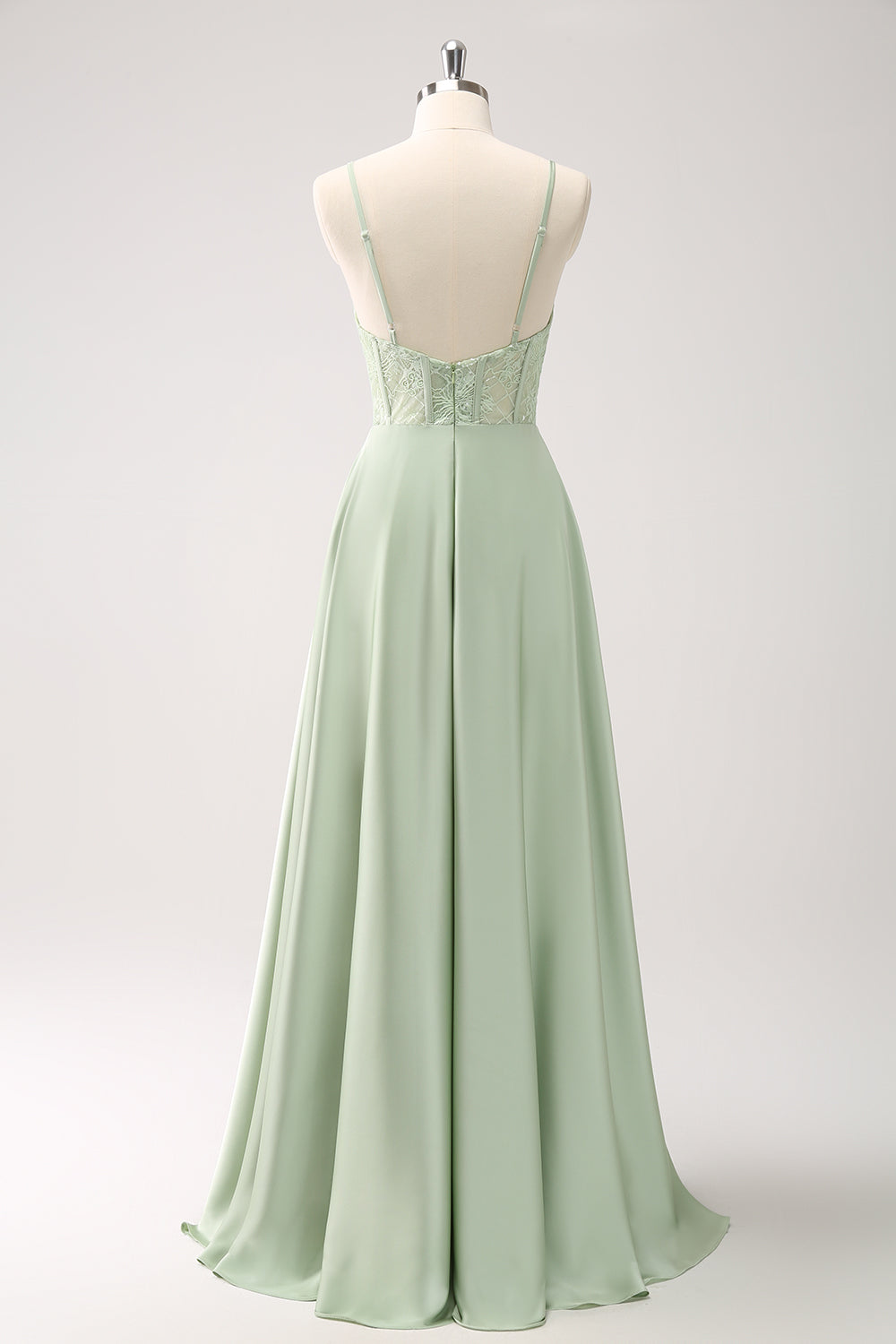 Wedtrend Women Green Satin Bridesmaid Dress with Slit Spaghetti Straps A-Line Long Corset WEDTREND Wedtrend Women Green Satin Bridesmaid Dress with Slit Spaghetti Straps A-Line Long Corset WEDTREND
