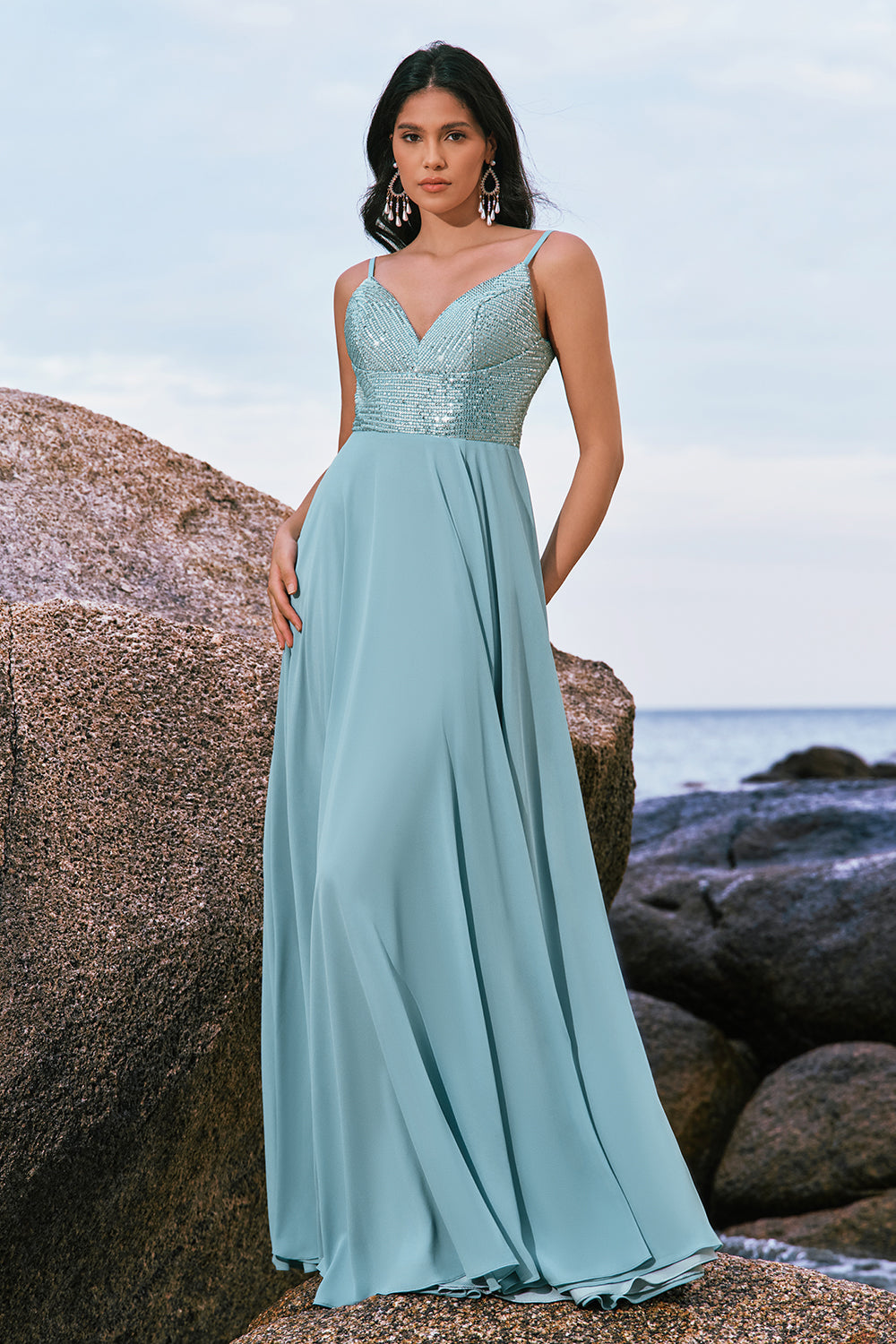Wedtrend Women Glitter Bridesmaid Dress with Slit Grey Green A-Line Sequin Chiffon Long Evening Dress WEDTREND Wedtrend Women Glitter Bridesmaid Dress with Slit Grey Green A-Line Sequin Chiffon Long Evening Dress WEDTREND