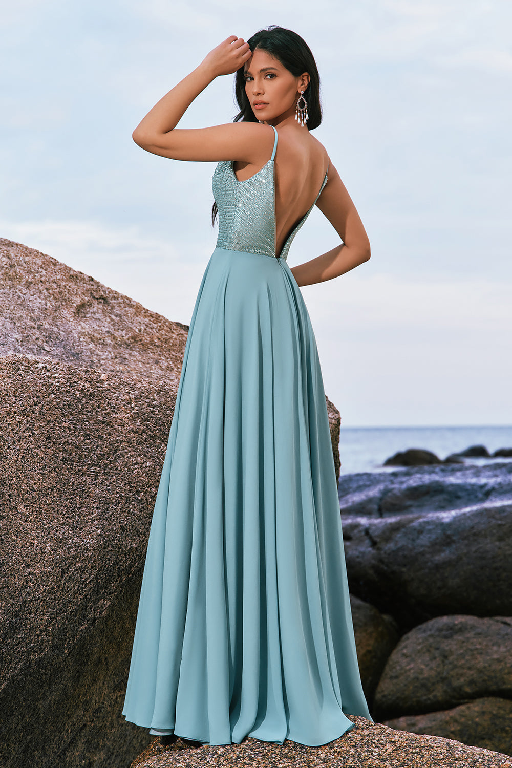 Wedtrend Women Glitter Bridesmaid Dress with Slit Grey Green A-Line Sequin Chiffon Long Evening Dress WEDTREND Wedtrend Women Glitter Bridesmaid Dress with Slit Grey Green A-Line Sequin Chiffon Long Evening Dress WEDTREND