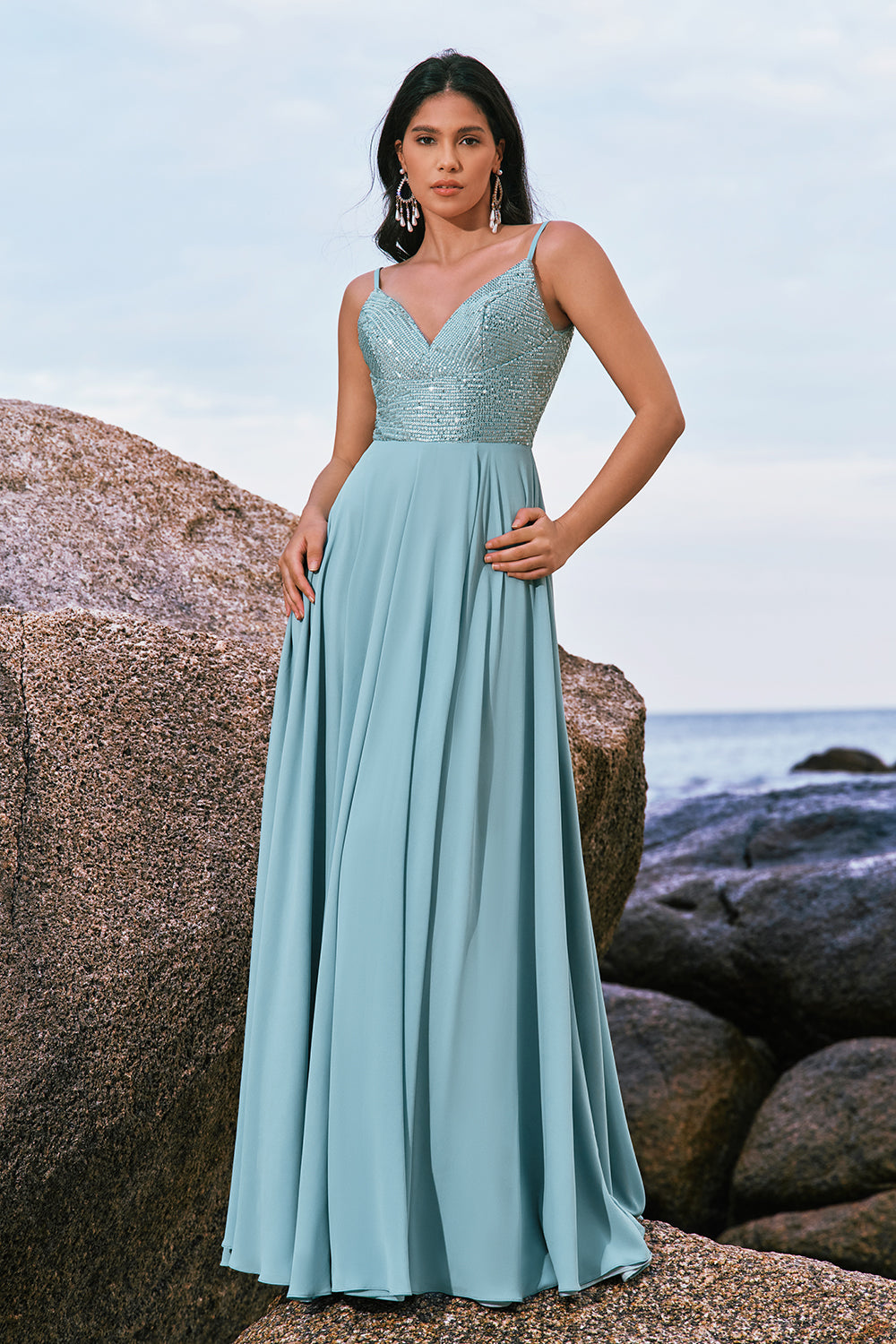 Wedtrend Women Glitter Bridesmaid Dress with Slit Grey Green A-Line Sequin Chiffon Long Evening Dress WEDTREND Wedtrend Women Glitter Bridesmaid Dress with Slit Grey Green A-Line Sequin Chiffon Long Evening Dress WEDTREND