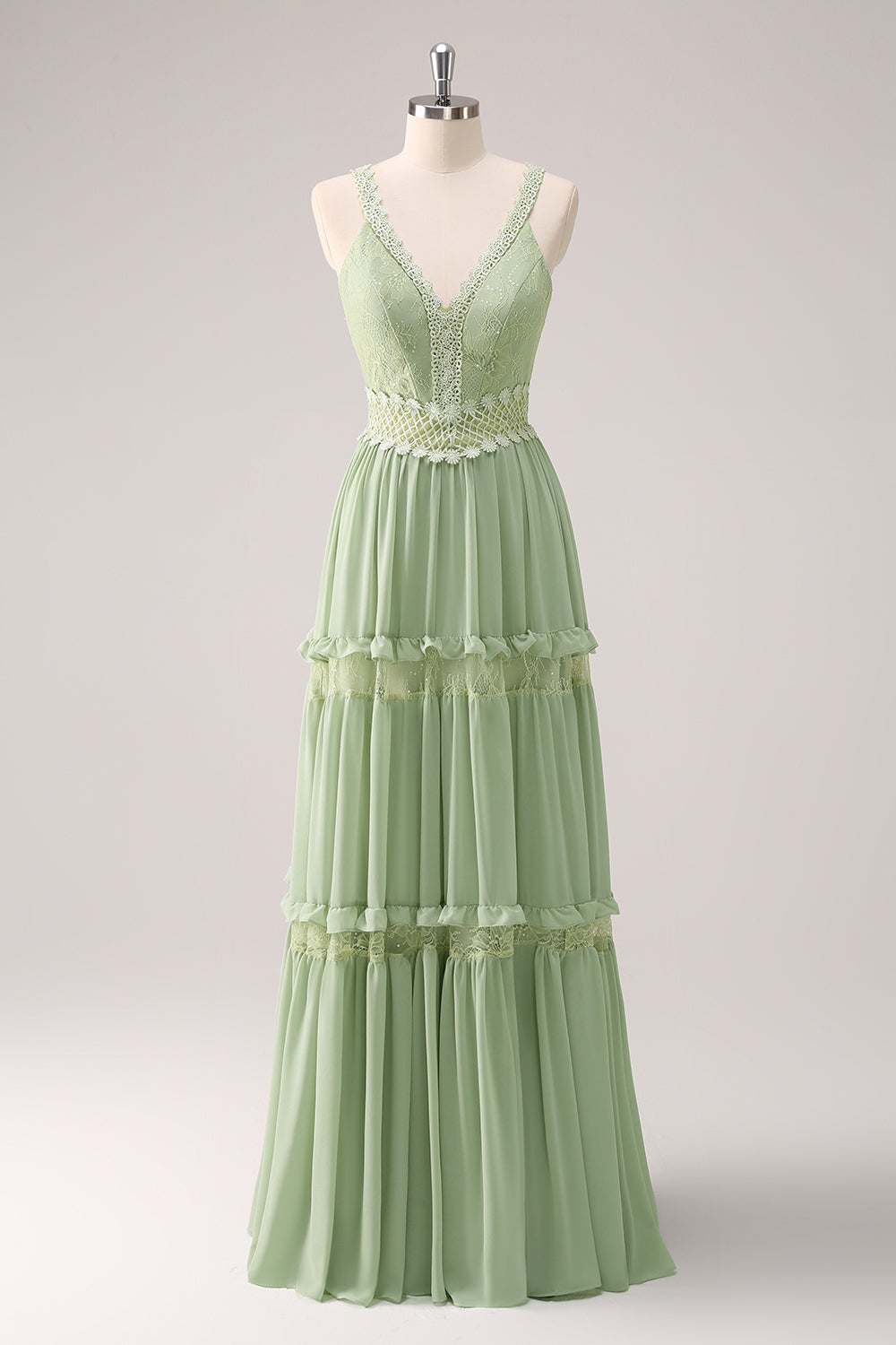 Wedtrend Women Green Ruffled Floral Bridesmaid Dress with Lace V-Neck Chiffon Wedding Guest Dress WEDTREND Wedtrend Women Green Ruffled Floral Bridesmaid Dress with Lace V-Neck Chiffon Wedding Guest Dress WEDTREND