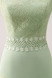 Green Sheath Floral Ruffled Chiffon Long Bridesmaid Dress