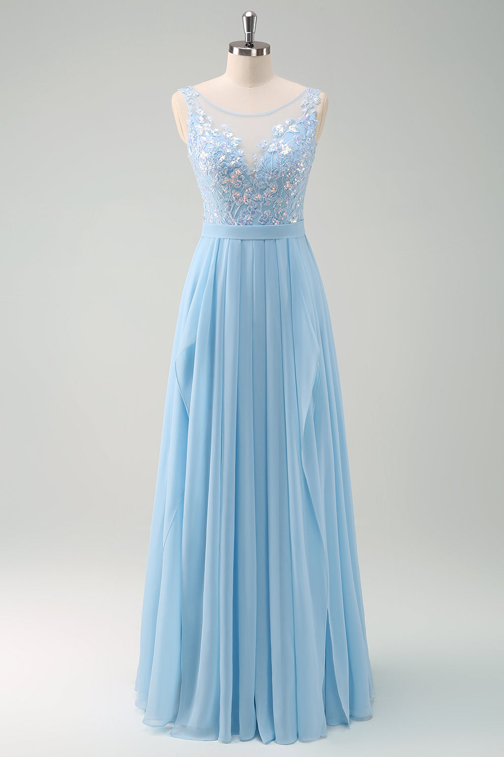 Wedtrend Women Sparkly Sky Blue Bridesmaid Dress A Line Bateau Neck Pleated Long Wedding Guest Dress WEDTREND Wedtrend Women Sparkly Sky Blue Bridesmaid Dress A Line Bateau Neck Pleated Long Wedding Guest Dress WEDTREND