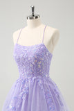 Sparkly Lilac A Line Spaghetti Straps Sequin Short Homecoming Dress with Lace Up Back