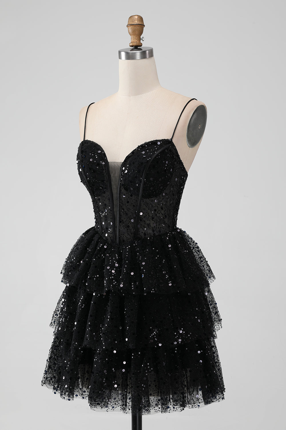 Wedtrend Women Sparkly Black Homecoming Dress with Sequins A Line Spaghetti Straps Tiered Short Prom Dress WEDTREND Wedtrend Women Sparkly Black Homecoming Dress with Sequins A Line Spaghetti Straps Tiered Short Prom Dress WEDTREND