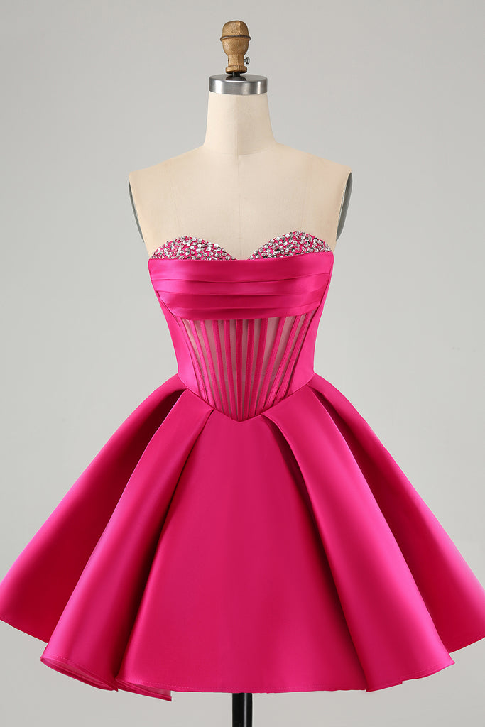 Fitted Corset Top A-line Short Dress Fuchsia