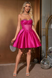 Cute Fuchsia A Line Sweetheart Corset Short Homecoming Dress with Beading