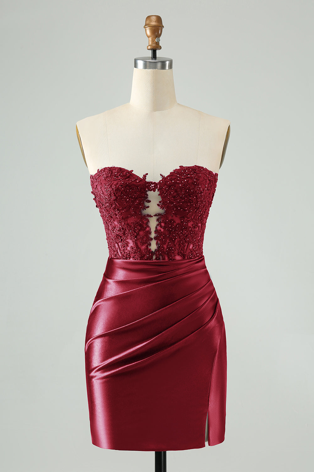 Wedtrend Women Navy Bodycon Short Homecoming Dress with Hollow Out Sweetheart Corset Beaded Cocktail Party Dress with Appliques, Burgundy / US10