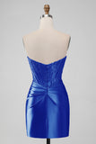 Stylish Purple Bodycon Pleated Beaded Corset Short Homecoming Dress