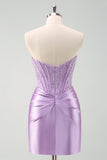 Stylish Purple Bodycon Pleated Beaded Corset Short Homecoming Dress