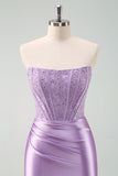 Stylish Purple Bodycon Pleated Beaded Corset Short Homecoming Dress