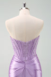 Stylish Purple Bodycon Pleated Beaded Corset Short Homecoming Dress