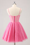 Sparkly Cute Pink Spaghetti Straps A Line Corset Short Homecoming Dress with Sequins