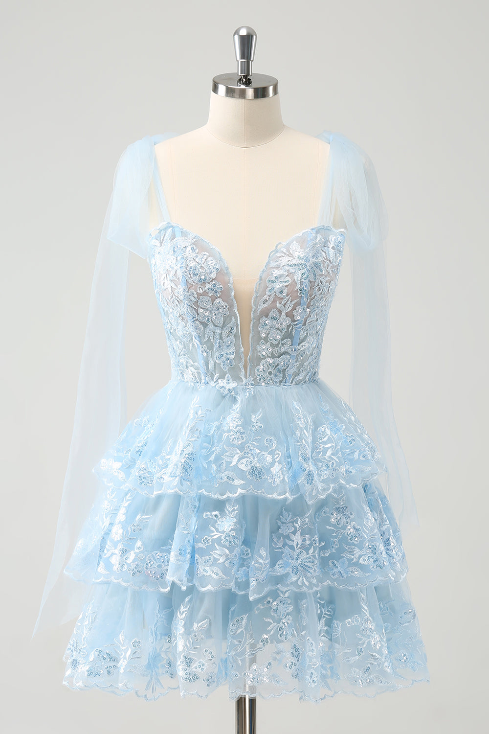 Wedtrend Women Cute Sparkly Blue Short Homecoming Dress A Line V Neck Corset Tiered Cocktail Party Dress WEDTREND Wedtrend Women Cute Sparkly Blue Short Homecoming Dress A Line V Neck Corset Tiered Cocktail Party Dress WEDTREND