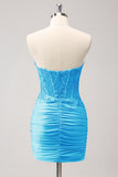 Glitter Fuchsia Tight Sweetheart Corset Short Pleated Homecoming Dress with Beading