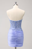 Glitter Fuchsia Tight Sweetheart Corset Short Pleated Homecoming Dress with Beading