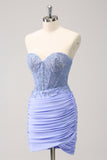 Glitter Fuchsia Tight Sweetheart Corset Short Pleated Homecoming Dress with Beading