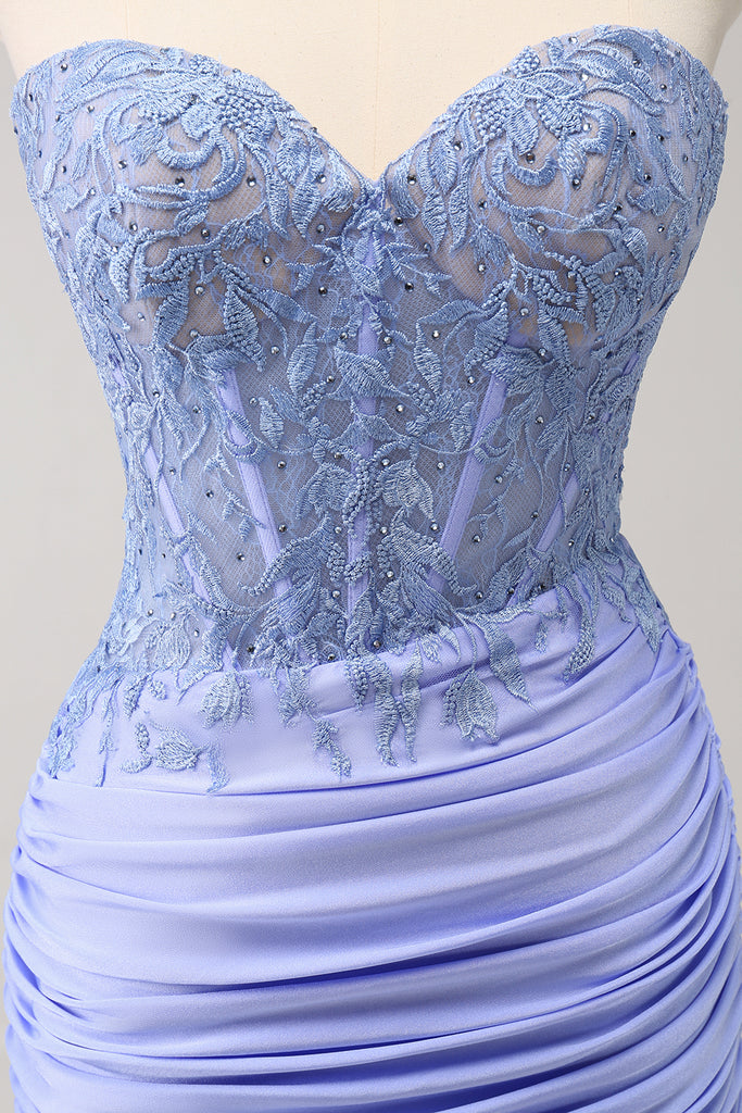 Glitter Peacock Tight Strapless Corset Short Homecoming Dress with  Appliques