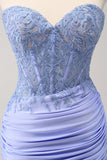 Glitter Fuchsia Tight Sweetheart Corset Short Pleated Homecoming Dress with Beading
