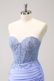 Glitter Fuchsia Tight Sweetheart Corset Short Pleated Homecoming Dress with Beading