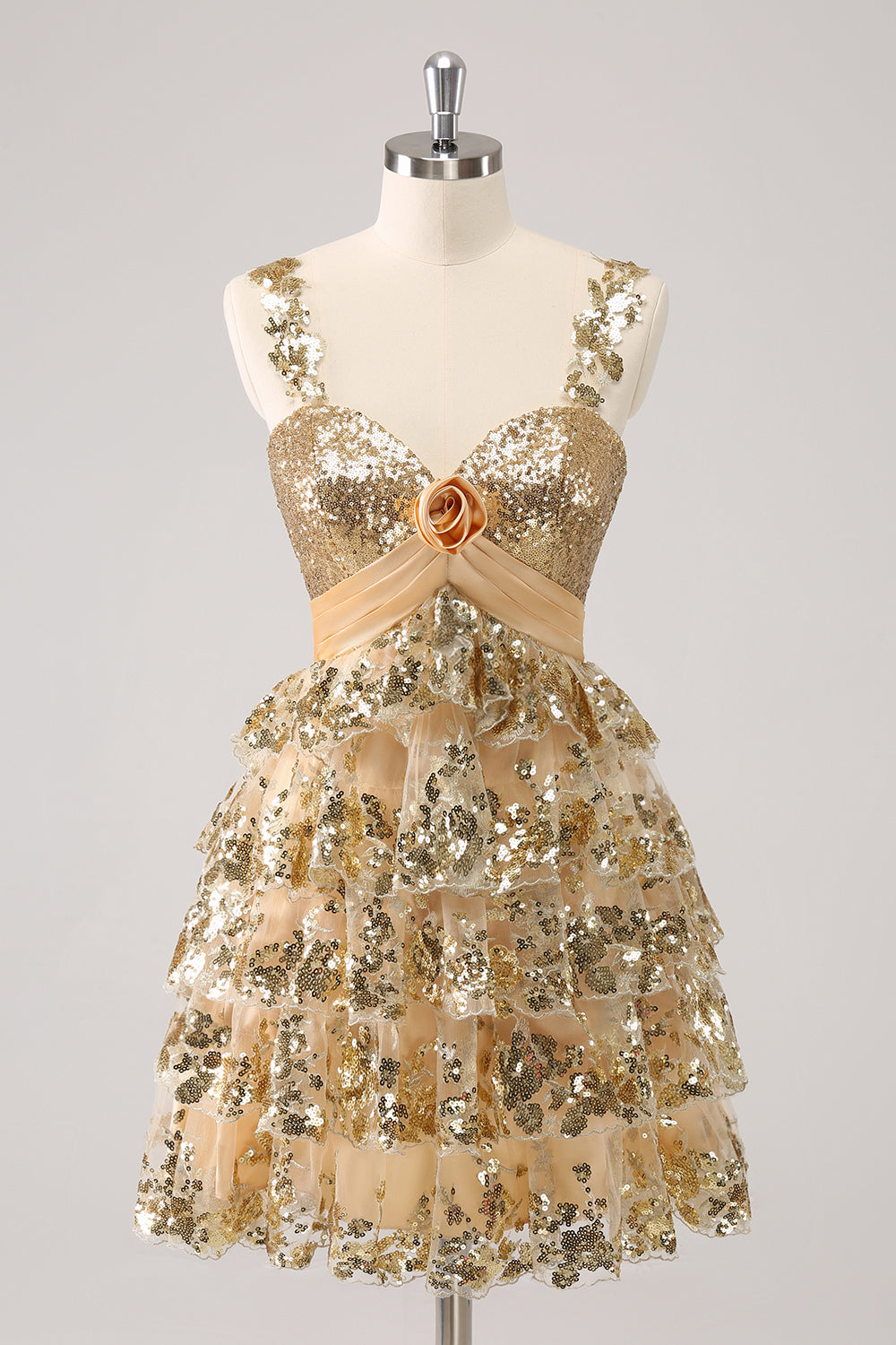 Wedtrend Women Sparkly Golden Short Homecoming Dress with Flower A Line Corset Tiered Cocktail Dress WEDTREND Wedtrend Women Sparkly Golden Short Homecoming Dress with Flower A Line Corset Tiered Cocktail Dress WEDTREND
