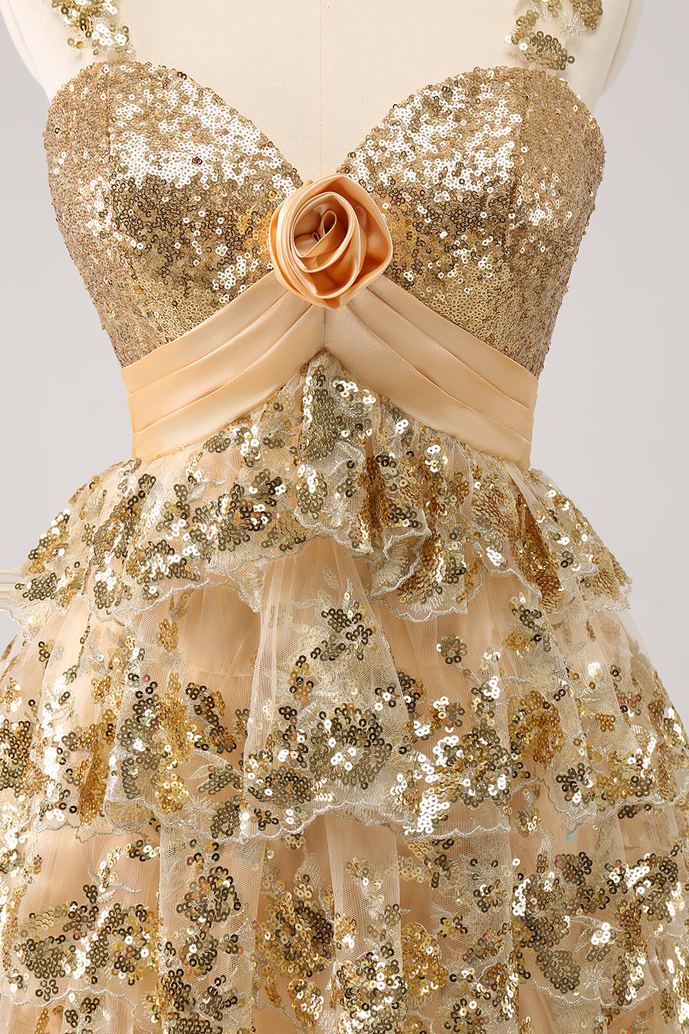 Wedtrend Women Sparkly Golden Short Homecoming Dress with Flower A Line Corset Tiered Cocktail Dress WEDTREND Wedtrend Women Sparkly Golden Short Homecoming Dress with Flower A Line Corset Tiered Cocktail Dress WEDTREND
