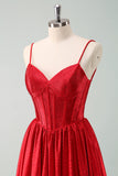 Cute Red A Line Spaghetti Straps Ruffle Corset Short Homecoming Dress with Beading