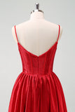 Cute Red A Line Spaghetti Straps Ruffle Corset Short Homecoming Dress with Beading