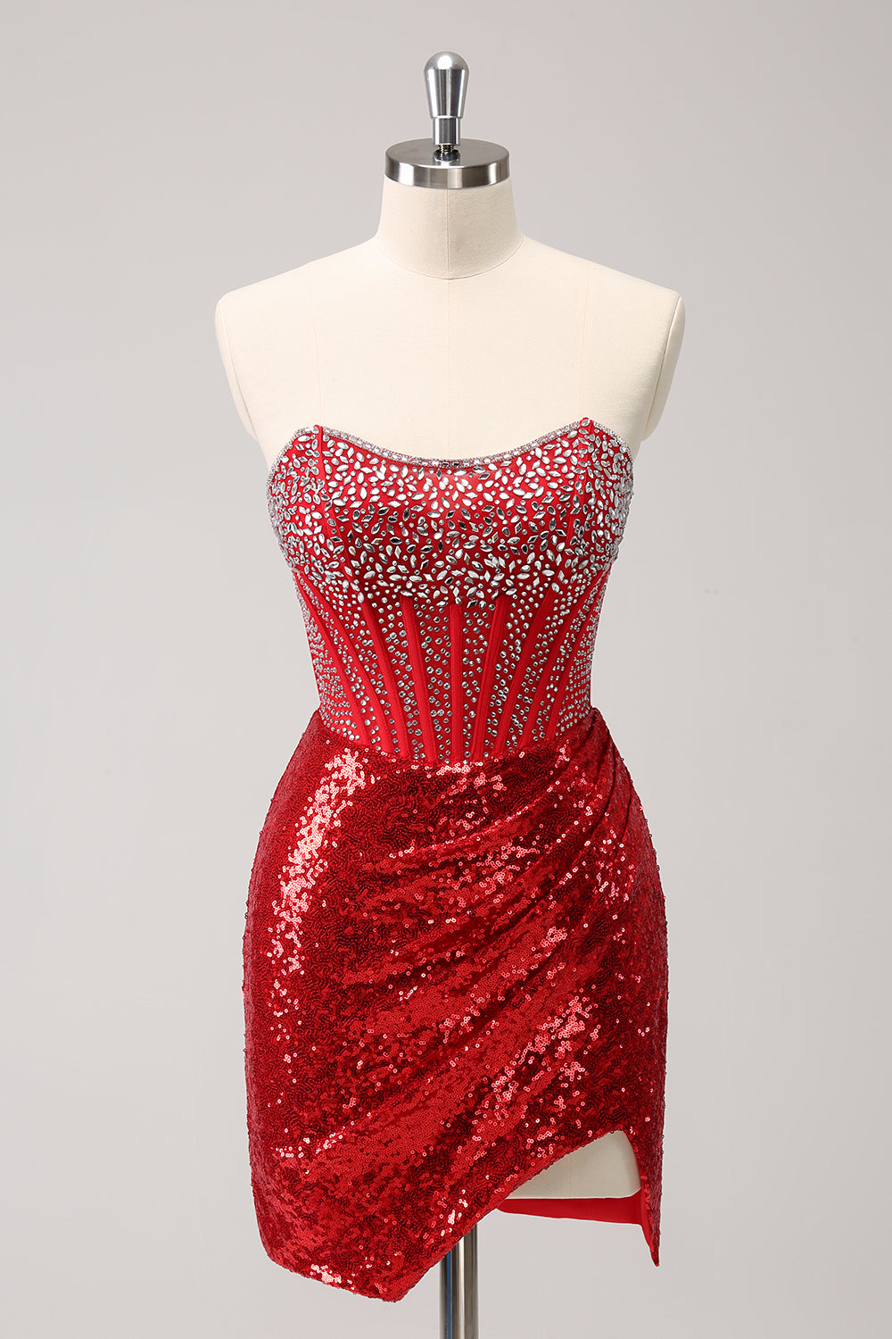 Wedtrend Women Glitter Red Homecoming Dress with Beading Tight Strapless Sequin Corset Slit Short Prom Dress WEDTREND Wedtrend Women Glitter Red Homecoming Dress with Beading Tight Strapless Sequin Corset Slit Short Prom Dress WEDTREND