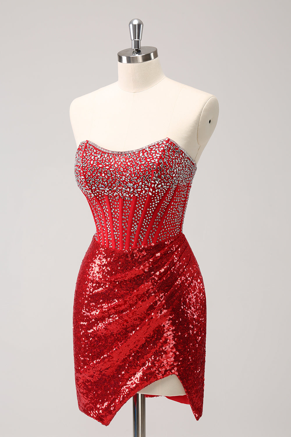 Wedtrend Women Glitter Red Homecoming Dress with Beading Tight Strapless Sequin Corset Slit Short Prom Dress WEDTREND Wedtrend Women Glitter Red Homecoming Dress with Beading Tight Strapless Sequin Corset Slit Short Prom Dress WEDTREND