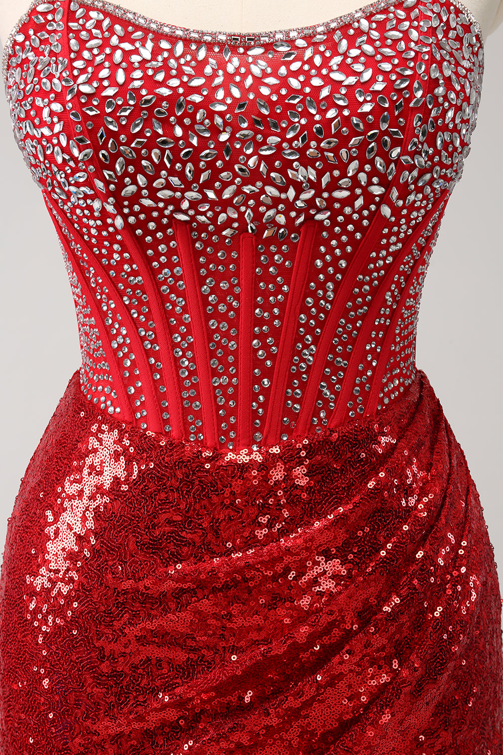Wedtrend Women Glitter Red Homecoming Dress with Beading Tight Strapless Sequin Corset Slit Short Prom Dress, Red / US22W Wedtrend Women Glitter Red Homecoming Dress with Beading Tight Strapless Sequin Corset Slit Short Prom Dress, Red / US22W