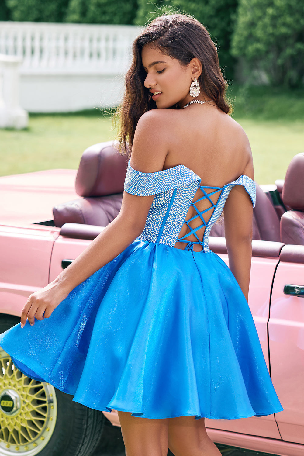 Wedtrend Women Sparkly Blue Cute Homecoming Dress with Beading A Line Off The Shoulder Corset Short Prom Dress WEDTREND Wedtrend Women Sparkly Blue Cute Homecoming Dress with Beading A Line Off The Shoulder Corset Short Prom Dress WEDTREND