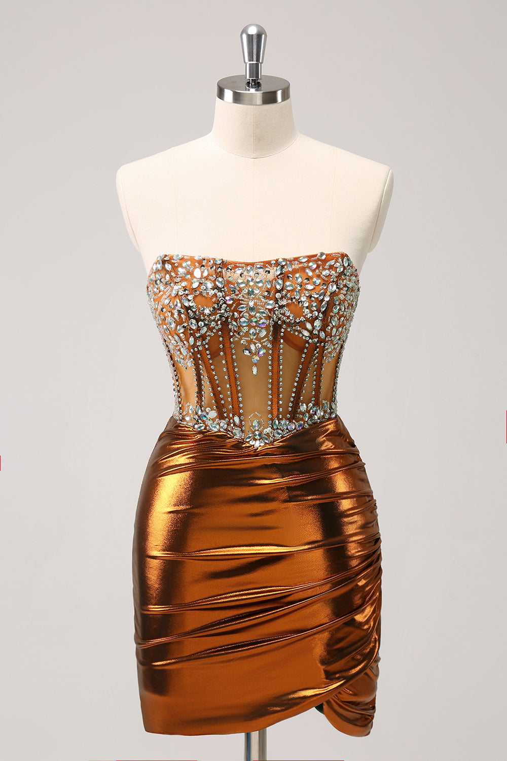 Wedtrend Women Glitter Copper Tight Metallic Homecoming Dress with Beading Strapless Corset Pleated Short Prom Party Dress WEDTREND Wedtrend Women Glitter Copper Tight Metallic Homecoming Dress with Beading Strapless Corset Pleated Short Prom Party Dress WEDTREND
