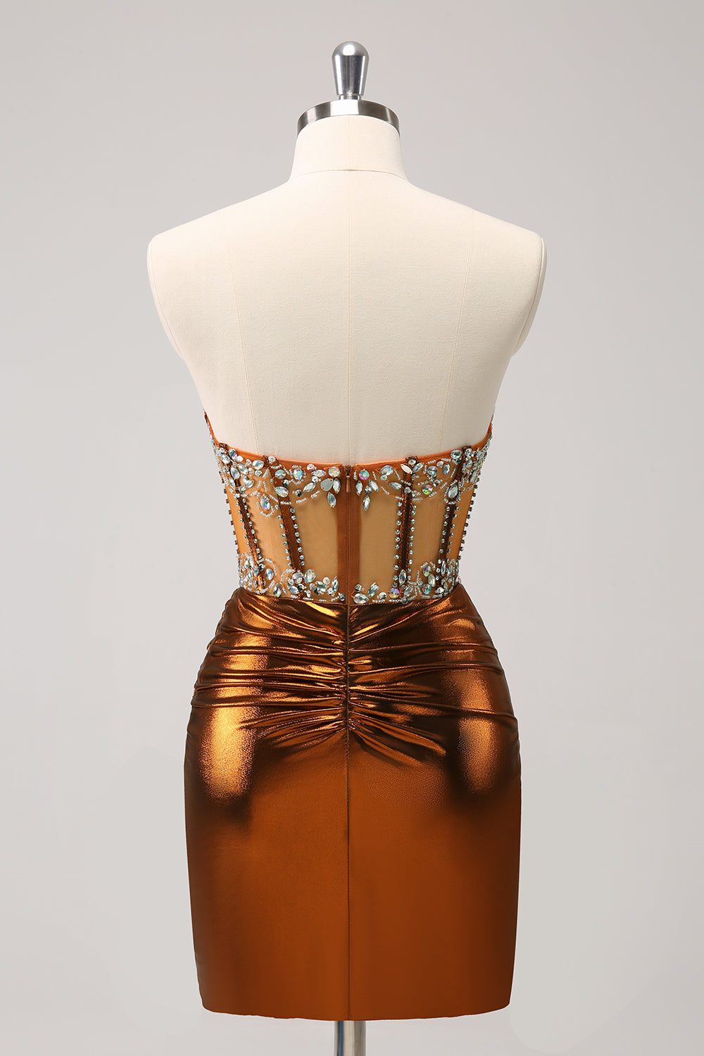 Wedtrend Women Glitter Copper Tight Metallic Homecoming Dress with Beading Strapless Corset Pleated Short Prom Party Dress, Copper / US20W Wedtrend Women Glitter Copper Tight Metallic Homecoming Dress with Beading Strapless Corset Pleated Short Prom Party Dress, Copper / US20W