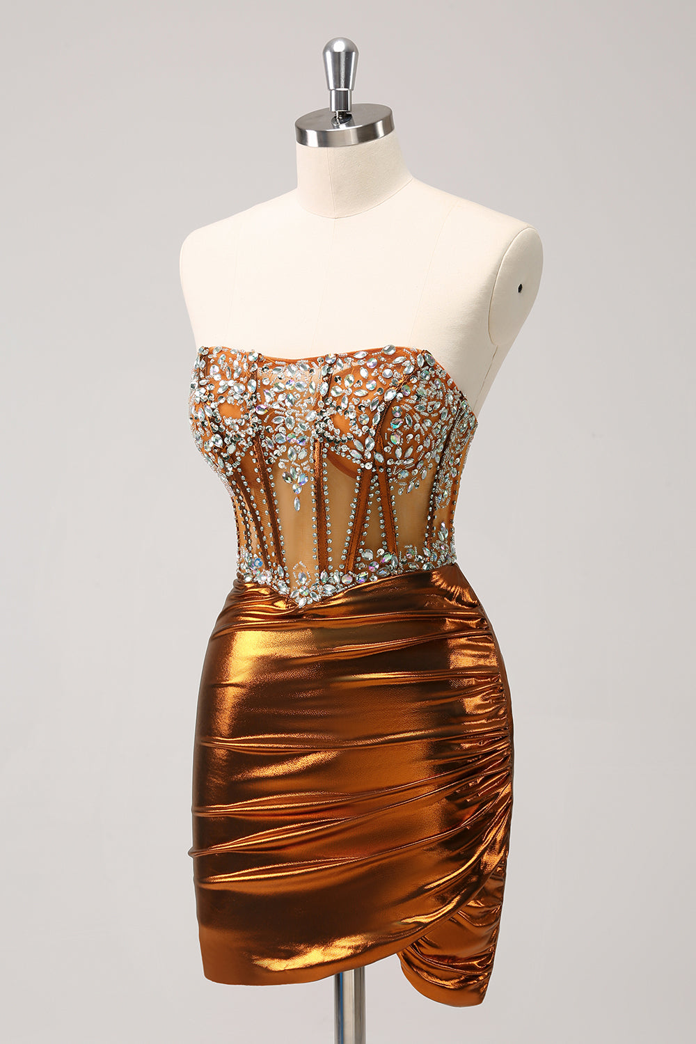 Wedtrend Women Glitter Copper Metallic Homecoming Dress with Beading Tight Strapless Corset Cocktail Party Dress WEDTREND Wedtrend Women Glitter Copper Metallic Homecoming Dress with Beading Tight Strapless Corset Cocktail Party Dress WEDTREND