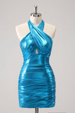 Sparkly Stylish Bodycon Halter Pleated Corset Metallic Homecoming Dress